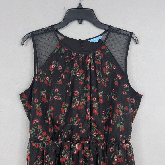 Draper James RSVP Dress Womens Large Black Red Floral Rose Swiss Dot Romantic - Picture 2 of 13